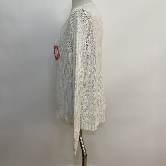 Wooden Ships Anthropologie Paola Buendia Sweater X-Small Small White Red XOXO - Picture 3 of 9